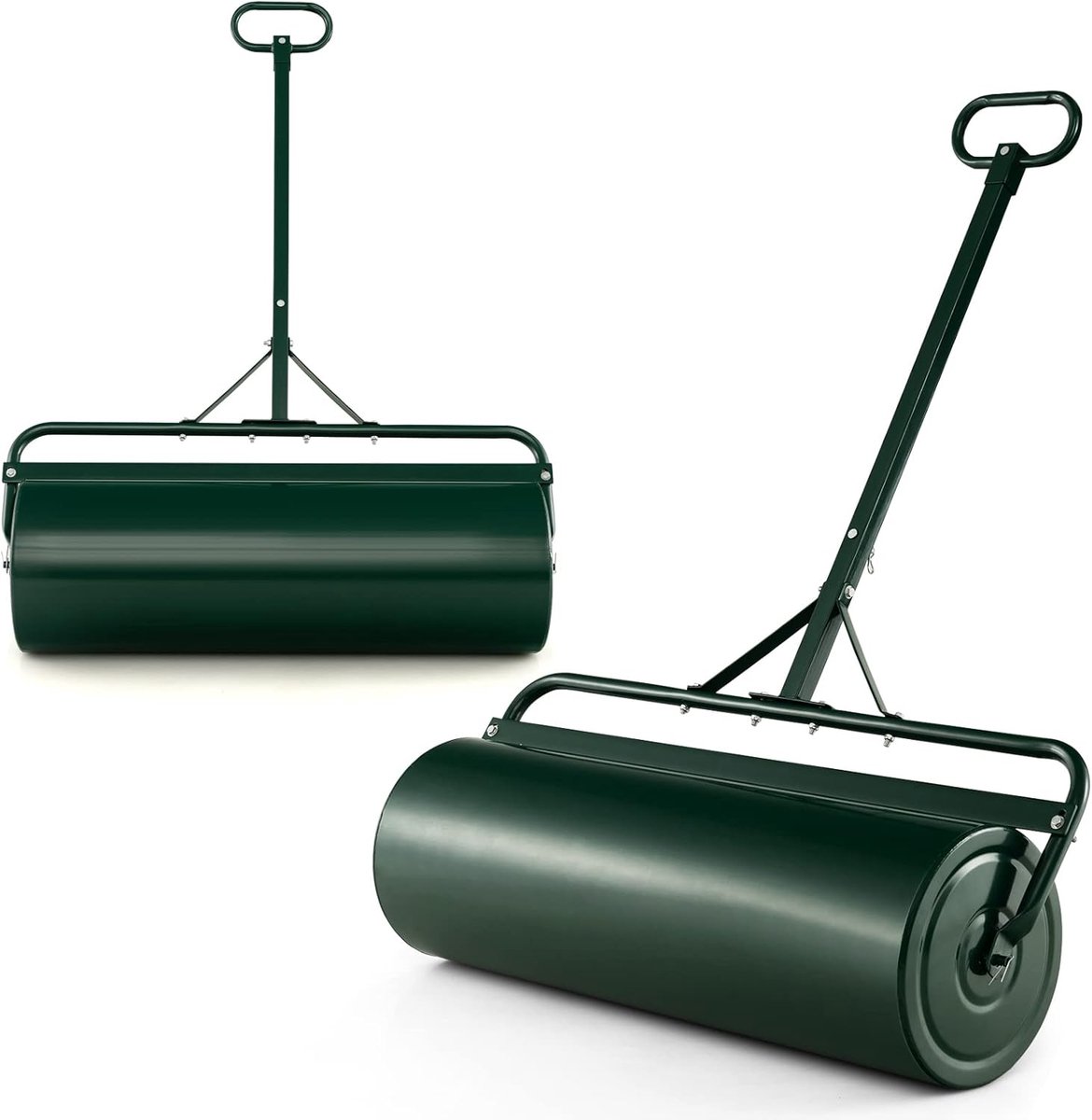 Gazonwals, metaal, handroller met handvat, 63 l, zware belasting, graswals, vulbaar met water en zand, tuinwals, trommel, gazonroller