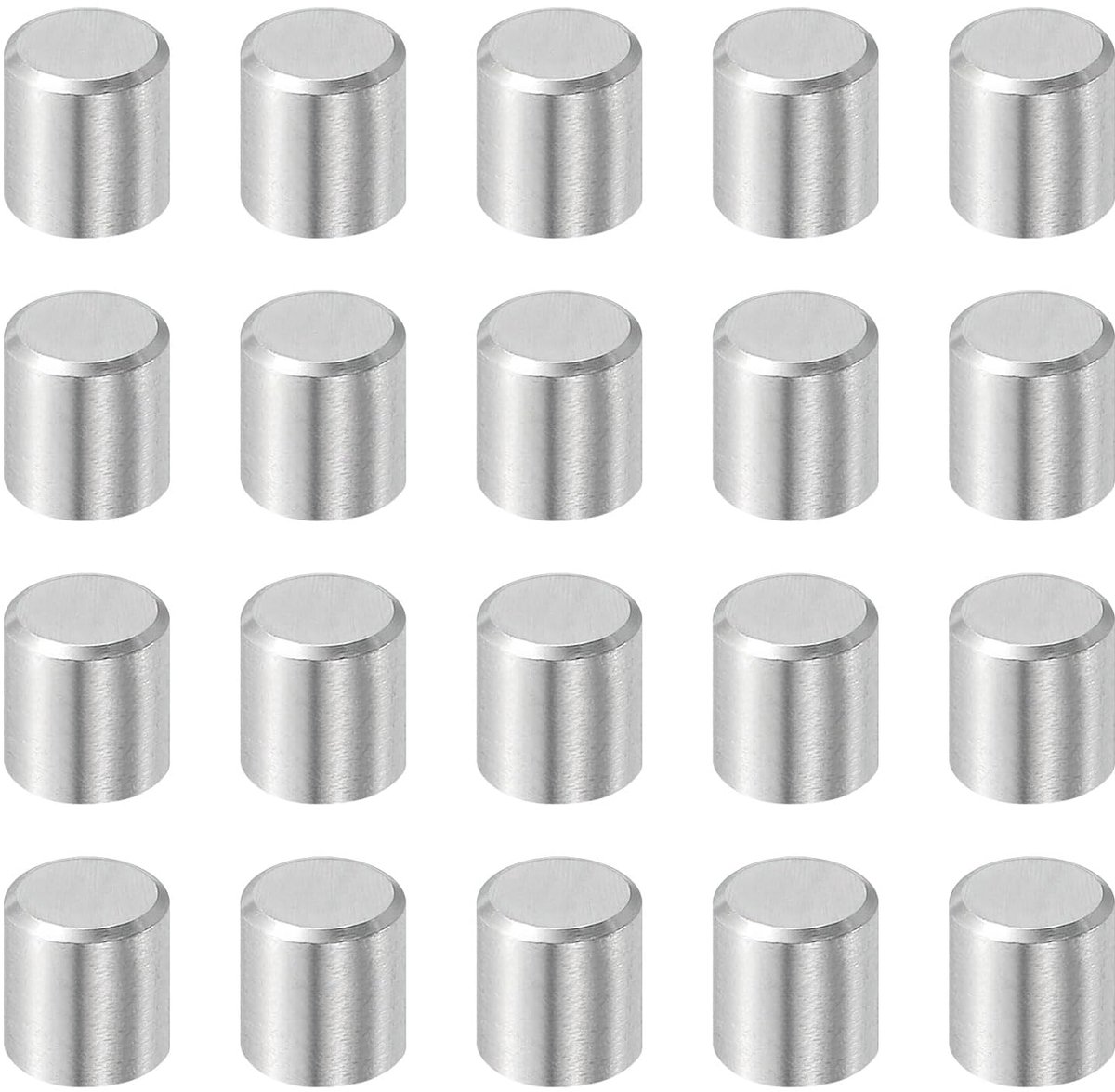 20 stuks cilinderstiften, 6 mm x 8 mm, metalen stift, 316L roestvrij staal, cilindrische plugpennen, planksteunpen, stiftstang, bevestigingselementen, metalen plankstiften, zilverkleurig