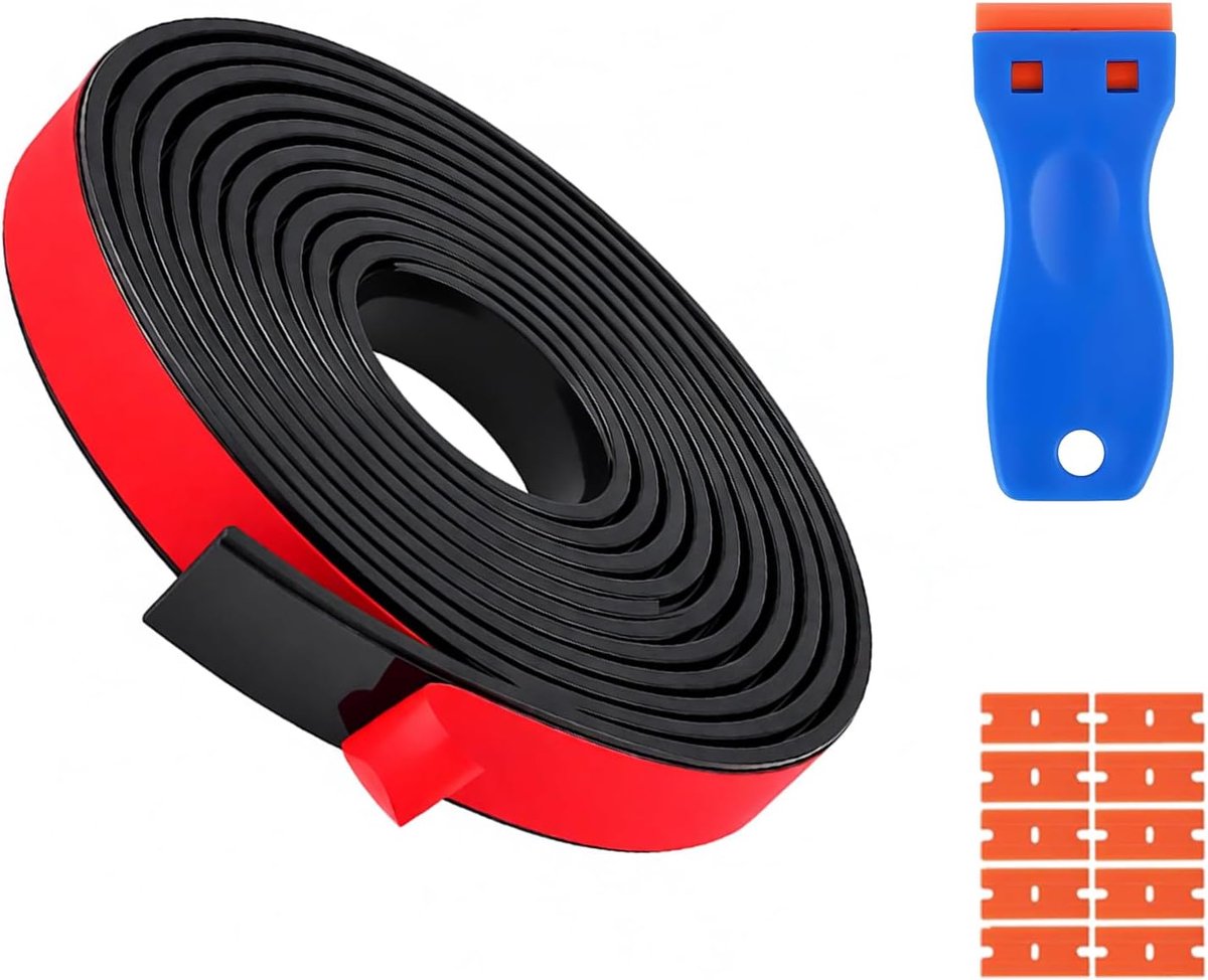 rubberen strip, (20 mm x 3 mm x 5,5 m) massief rubberen rubberprofiel, 5,5 meter rubberen strip, met kunststofschraper en 10 accessoires, geschikt voor de rand van spoelbakken, zwart