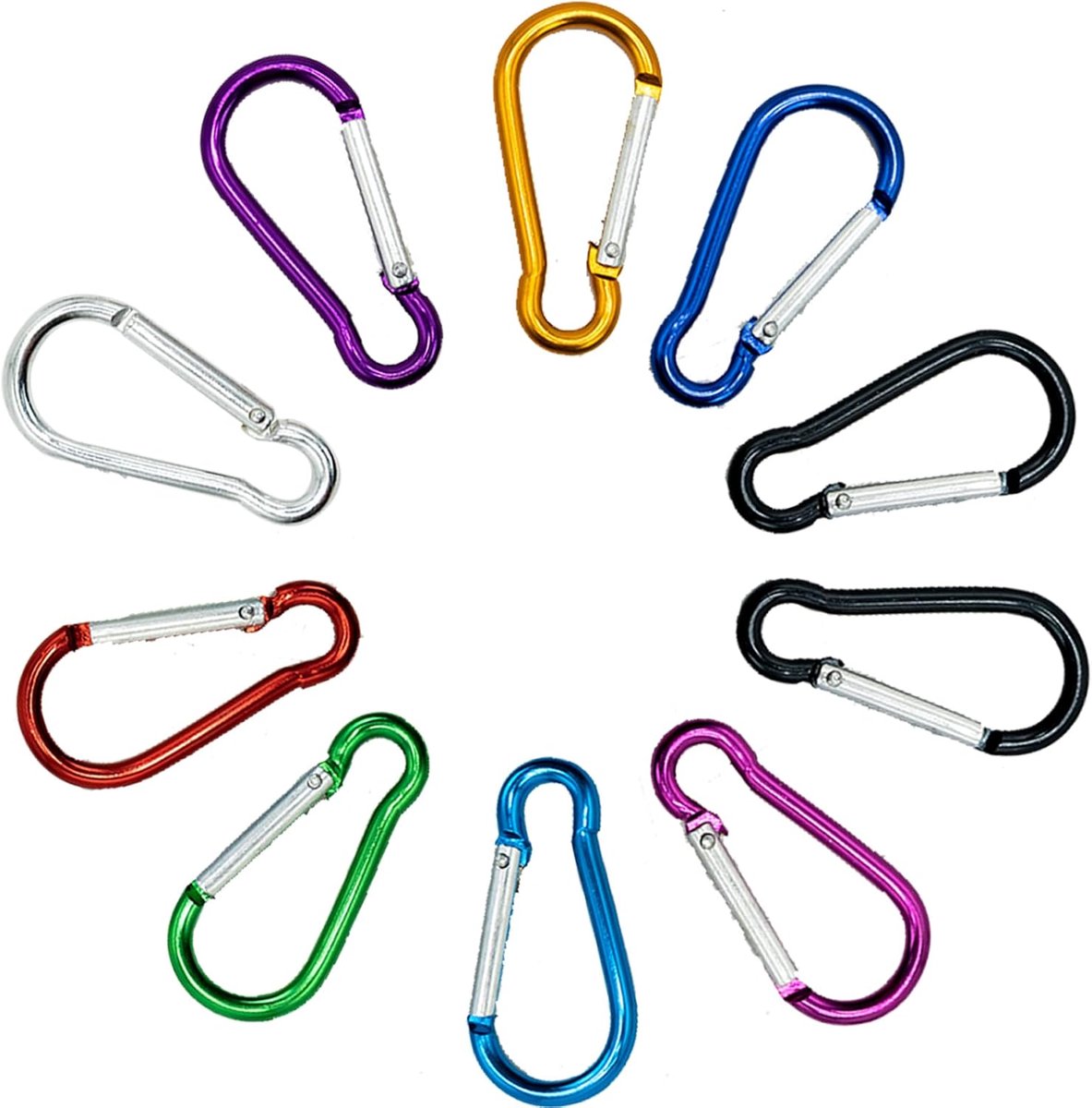 10 stuks karabijnhaak clip, karabijnhaak 46mm/1.6inch, veelkleurige vergrendeling sleutelhanger clips voor camping reizen wandelen sleutelhangers sleutelhanger outdoor