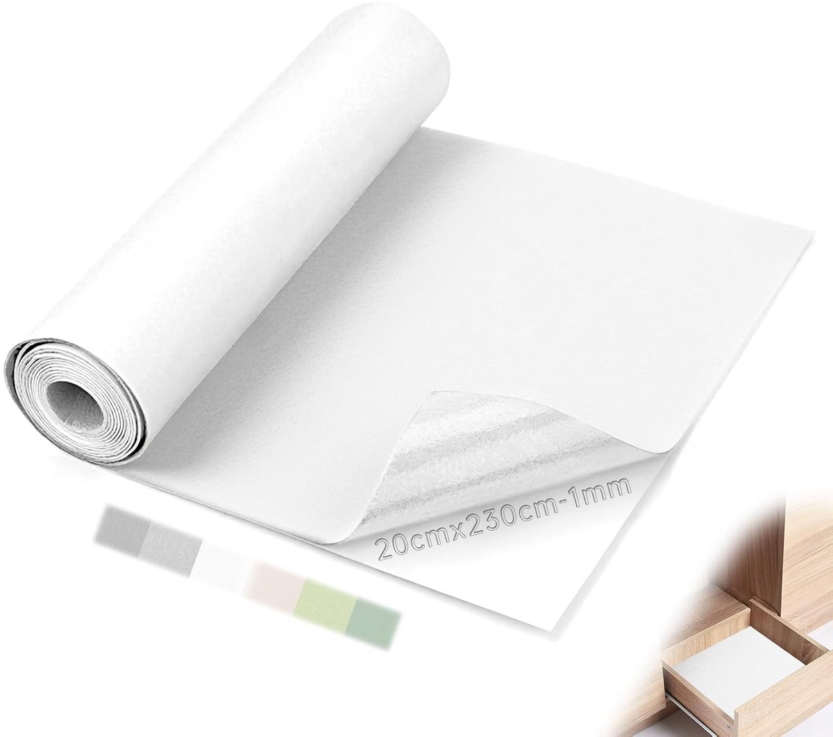 Zelfklevend Vilt, 1 mm, Zelfklevend, 230 x 20 cm, Wit, Vilt, Rekbaar, Voor Bestelwagens, Geschenkdozen, Wandbekleding, Boxvoering, Doe-het-zelf, Stoelvoet, Fotokader