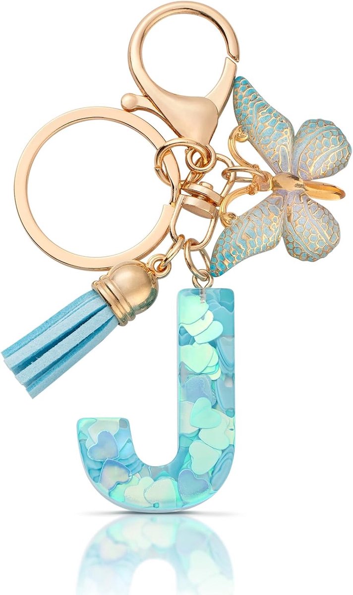 Sleutelhanger met letter meisje sleutelhanger beginletter geschenk vrouwen sleutelhanger vlinder, paars, lila