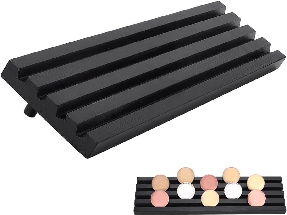 nbeads Militaire muntenstandaard, 4 rijen houten herdenkingsmunten, display, standaard, challenge, muntenorganizer, houder voor bureau, uitdaging, munten, vitrine, zwart, 32,5 x 9 x 5,5 cm