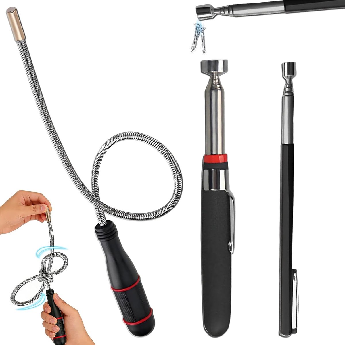 3 stuks telescopische magneethever, magnetische telescoopstang, 1,5 lb 3 lb 5 lb flexibel magnetisch gereedschap, draagbare pick-up voor het verzamelen van kleine onderdelen, sleutels, metalen
