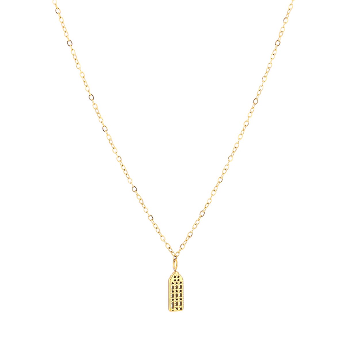 Amsterdam Canal House Pendant Cable Chain Necklace – Luxe Grachten Huisje Ketting – RVS - Goud