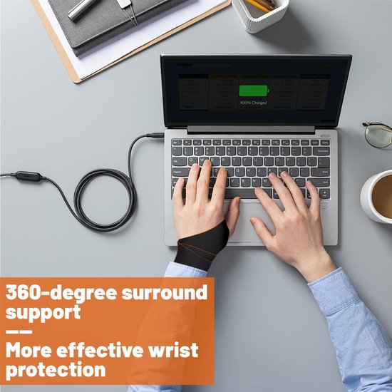 Dunne 1,2mm Polsbrace, Carpaal Tunnel Polsondersteuning met Siliconen Massagepunten, Ademend Spandex Stabilisator (Zwart/Oranje) — afbeelding 4