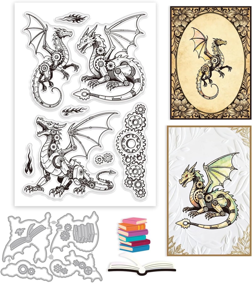 Steampunk Dragon Transparante stempels en metalen stansvormen tandwielen transparant stempelboek stansvormen voor het ontwerpen van kaarten reliëf scrapbooking