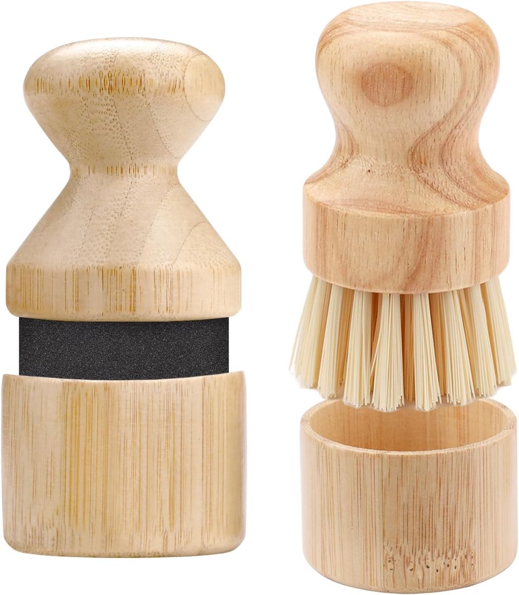 Set van 4 stuks, houtsnijplank, oliewasapplicator en slagersblok, schrobborstel met deksels, snijplank zonder rommel, olie- en reinigingsgereedschap voor spatels, lepels houten gebruiksvoorwerp (2