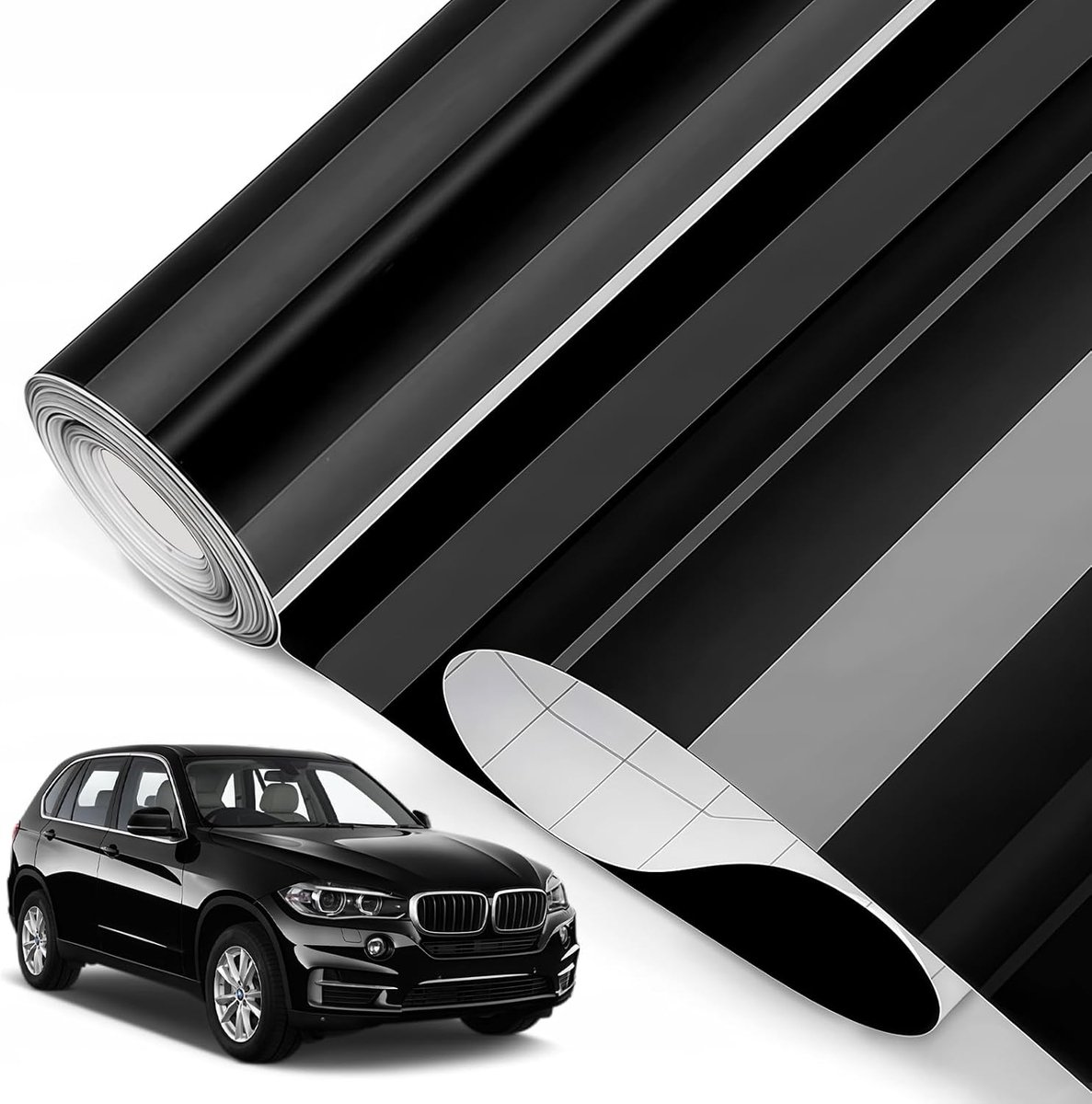 30 X 150 cm Glanzende Zwarte Autofolie, Permanent Vinyl Folie, Luchtbelvrij Zelfklevende Folie Plotterfolie voor Doe-Het-Zelf decoratieve Strip Beschermingsfolie voor Auto's en Motorfietsen