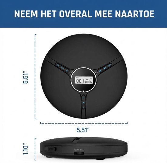 Lìon® CD Speler Draagbare - MP3 - CD Speler - Draagbare Bluetooth CD Speler - Zwart - 14cm x 14cm x 3cm van lion — afbeelding 2