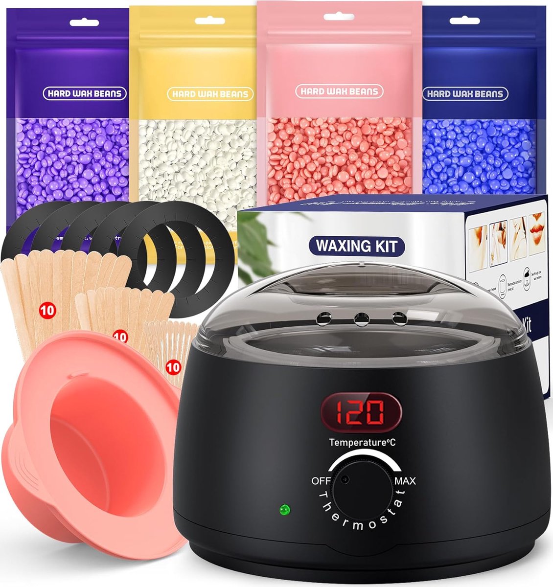 Digitale Waxset voor vrouwen en mannen, Professional Waxing kit - Wax Heater with Silicone Bowl, Wax beads for Face, Underarm, Legs and Body, At home Wax Warmer kit, Beginner Friendly