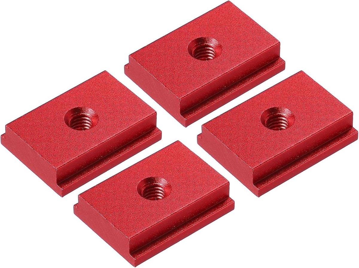 METERXITY Aluminium t-track (4 stuks, 1,2 inch, M6, rood) - T-schuifregelaar voor T-sleuf verstekschuif, dubbelgesneden en voorgeboorde montagegaten, toepassen op houtbewerking/armaturen/Crosscut