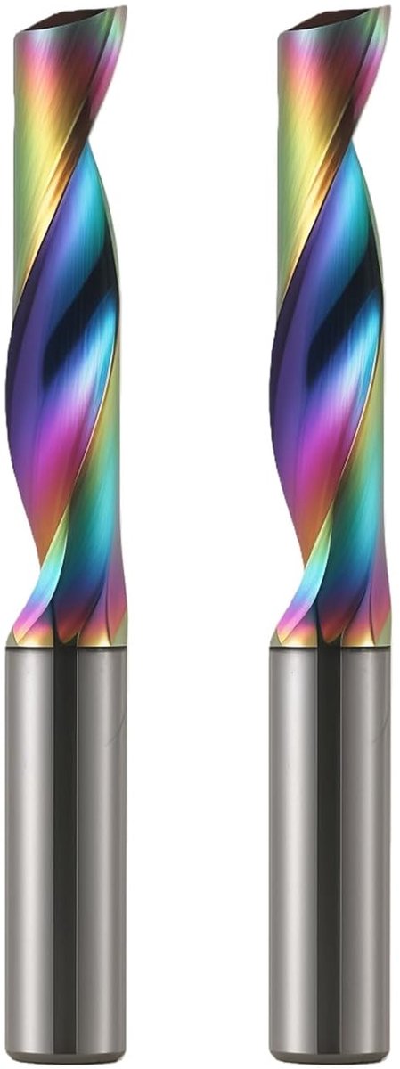 CNC-router bits, 6 mm schacht, 25 mm snijlengte, solide wolfraamcarbide-legering, DLC-coating, frees voor aluminium, verpakking van 2 stuks