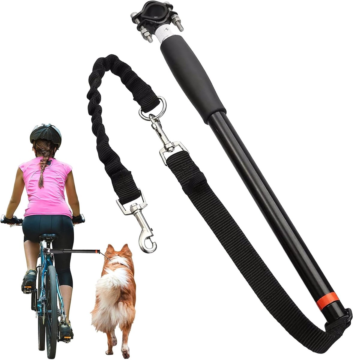 Fietsriem voor honden, handenvrij fietshondenlijn, trekkrachtlijn met veer en afstandhouder, eenvoudige installatie en demontage, fietshondenriem voor hardlopen, joggen, wandelen
