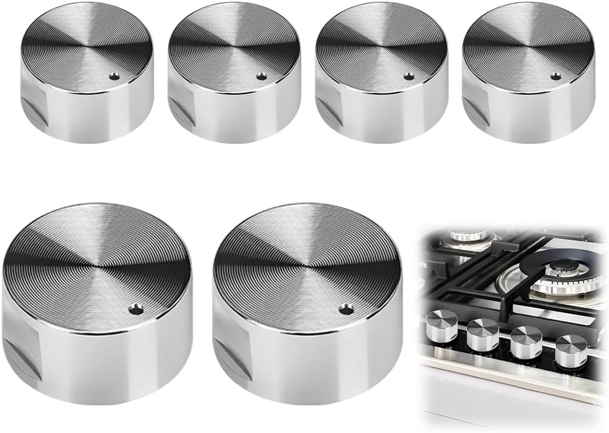 gasknop, 6 stuks, van metaal, binnendiameter 6 mm, voor oven en fornuis