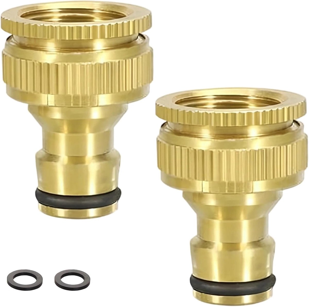 2 stuks kraanaansluiting tuinslang, 3/4 inch en 1/2 inch slangadapter kraan, 2-in-1 messing kraanslangadapter, voor wasmachine, tuinslang