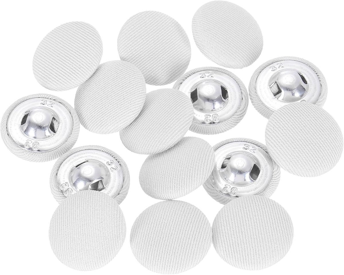 Knopen, 20 mm, 32 l, metalen steel, ronde naaiknopen voor mantel, jurk, trui, hoeden, knutselen, wit, 15 stuks