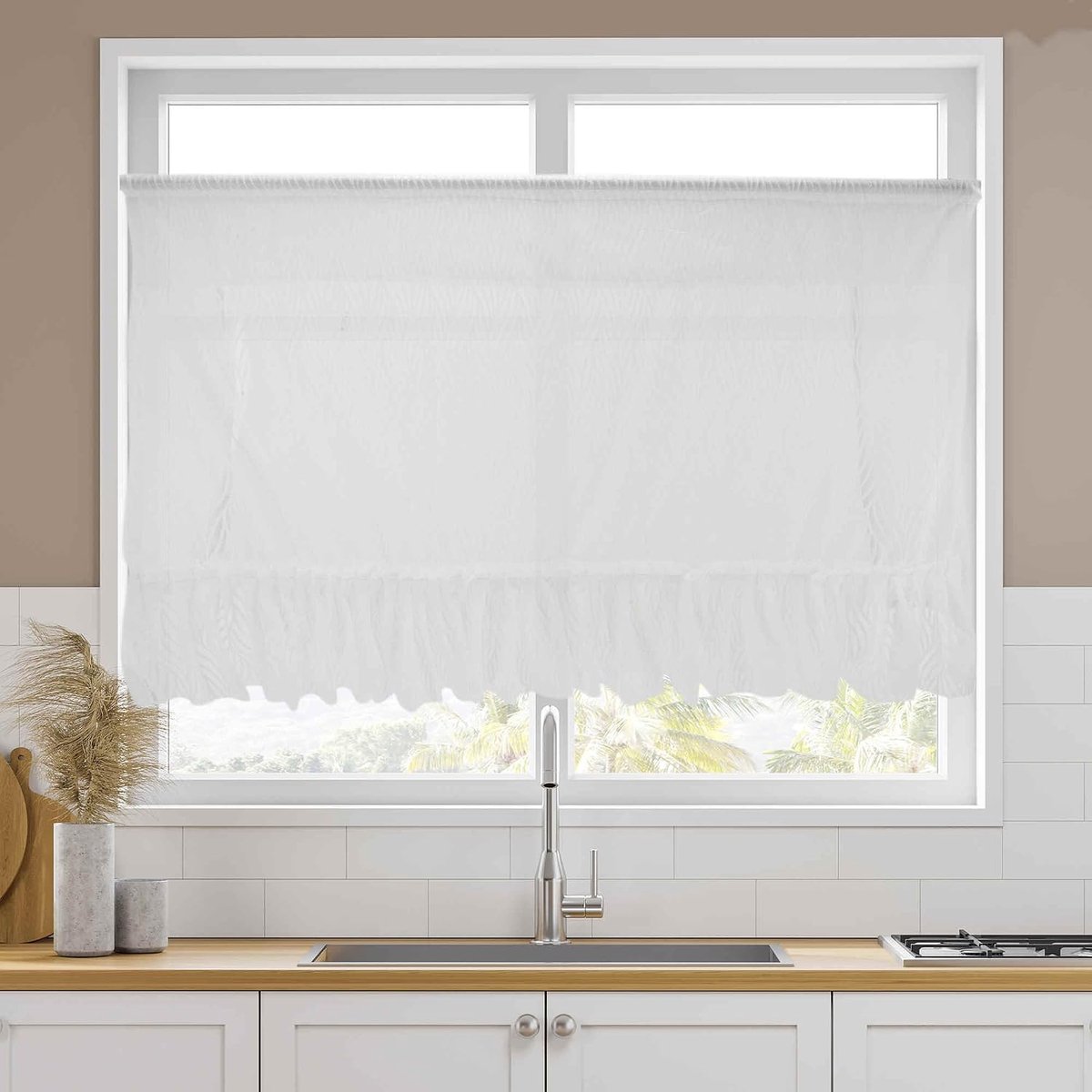 kant ruches geometrie café gordijnen lichtfilter kort gordijn voor badkamer kelder wit 63 x 100 cm 1 stuk
