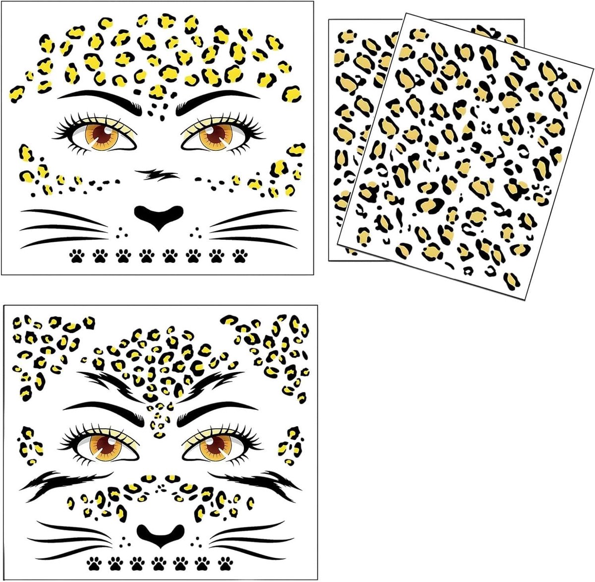 Gezicht Sticker - Zelfklevende Plakstickers + Flash Tattoo Set - 2 Stuks - Wilde Dierenstijl - Herbruikbaar - Perfect voor Feestjes, Carnaval & Themafeesten
