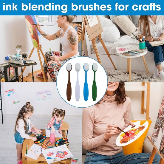 Blending Brush Ovale penseel, knutselkwastenset voor schilderen, 4 stuks ambachtelijke inktpenselen, kleurrijke verfmengkwastenset voor kunsthandwerk — afbeelding 4