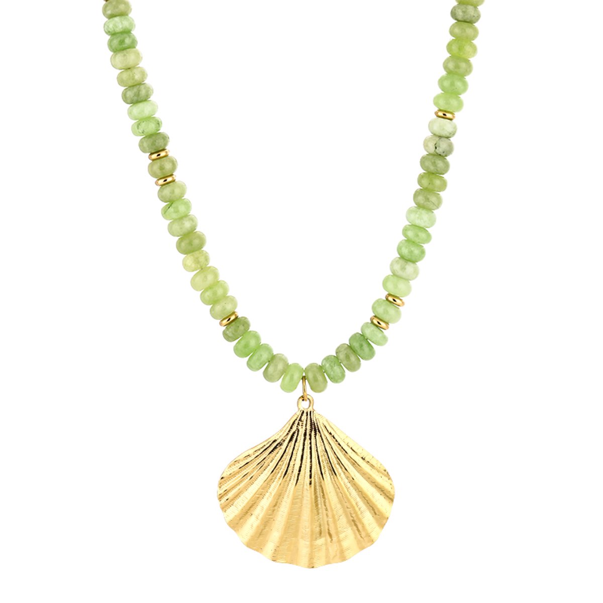Beaded Shell Pendant Necklace – Luxe Kralen Ketting met Schelp – RVS - Groen