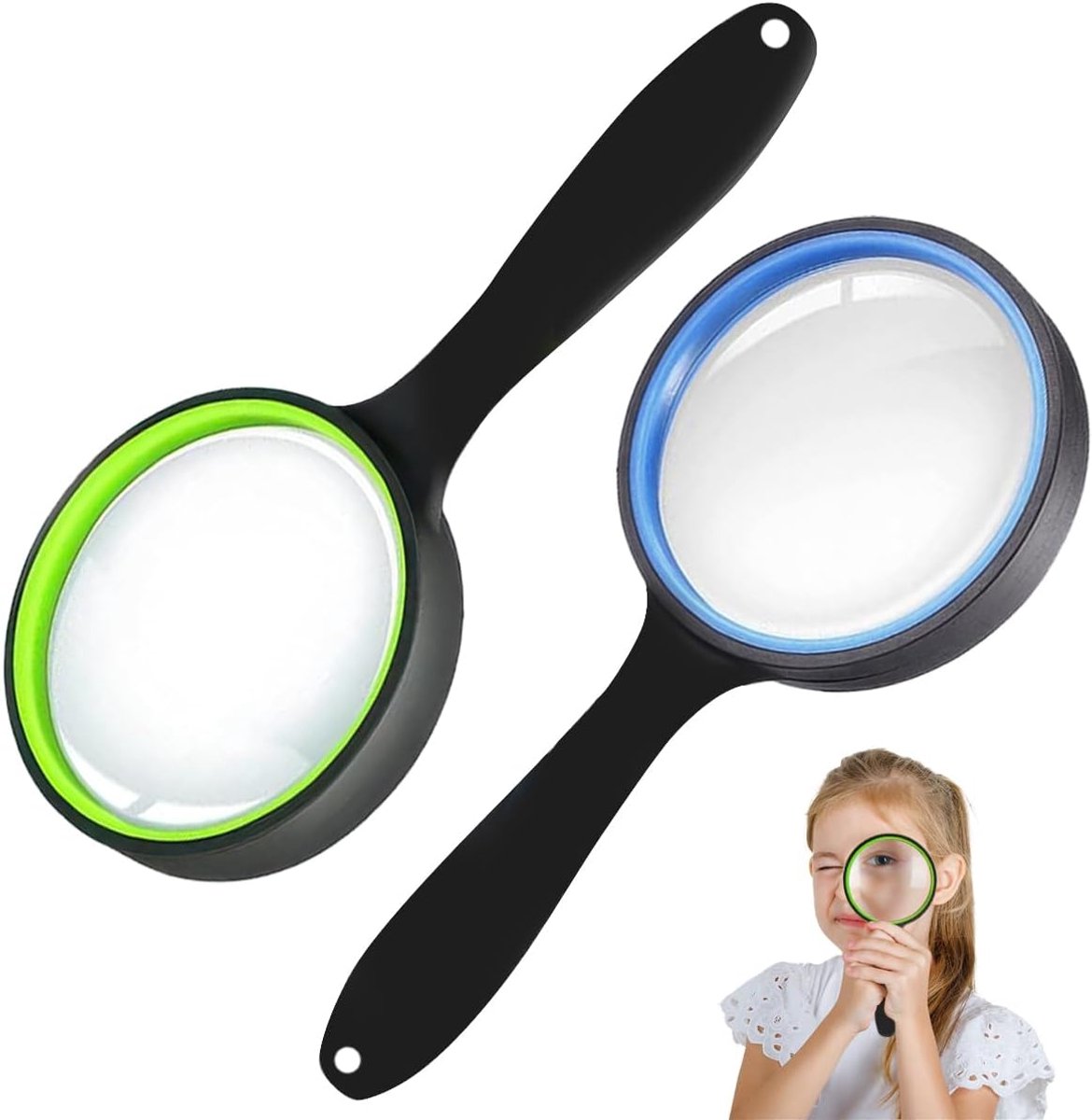 2 Stuks 10x High-Definition Vergrootglas voor Kinderen, 75 mm Handloep, Anti-Slip en Splintervrij Professionele Vergrotingslens voor Boeken, Kaarten en Insectenobservatie voor Ouderen en Kinderen