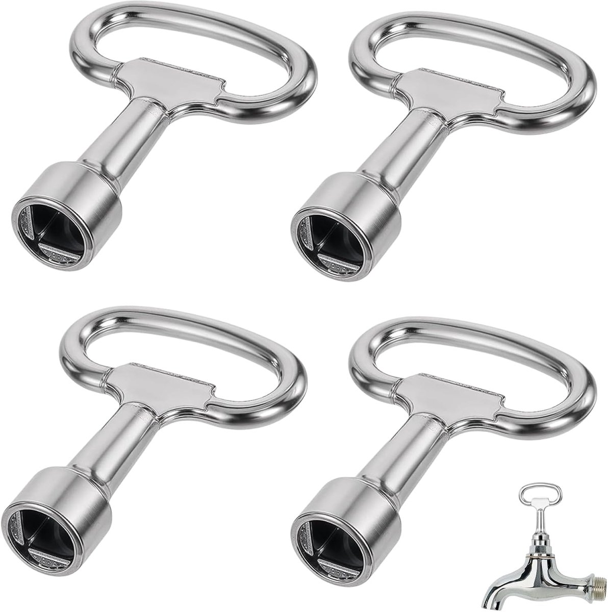 4 stuks vierkantsleutels, 4-kantsleutel, vierkantsleutel kraan, buitenkraansleutel, binnenvierkant steeksleutel, vierkantsleutel 8 mm universeel, schakelkastsleutel, ontluchtingssleutel