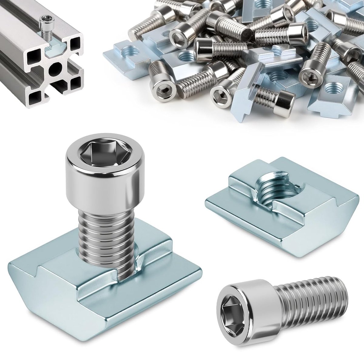 140 stuks groefmoeren, M5, set van 70 stuks T-groefrail, M5 en 70 stuks schroeven, serie 2020, schuifmoeren, schuifmoeren, schuifmoeren voor aluminium profiel, extrusiesleuf, geleiderail