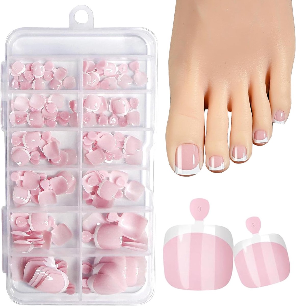 120 stuks teennagels om op te plakken, kunstteennagels, kort, om op te plakken, vierkante Franse teennagels, volledige afdekking, valse teennagelset, nepnagels voor nail art, doe-het-zelf