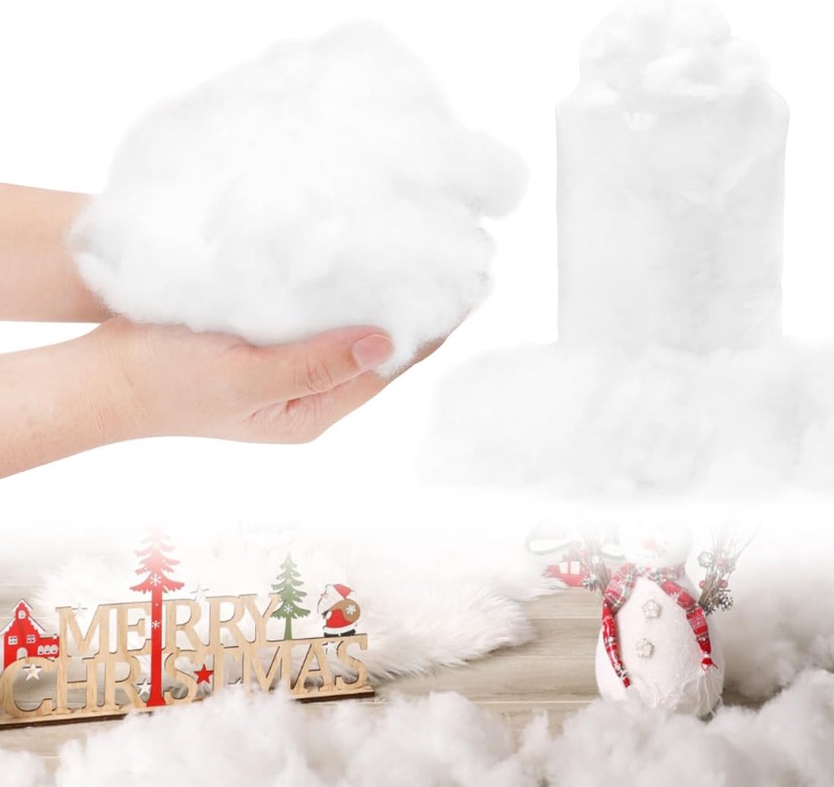 Kunstsneeuwdecoratie, 200 g, Kerstmis, kunstsneeuw, kunstmatige sneeuwdeken, vezel, wollig, sneeuw, voor kerstboom, winter, wooncultuur, mantel, dorp, vulwatten voor knuffeldieren, knutselen