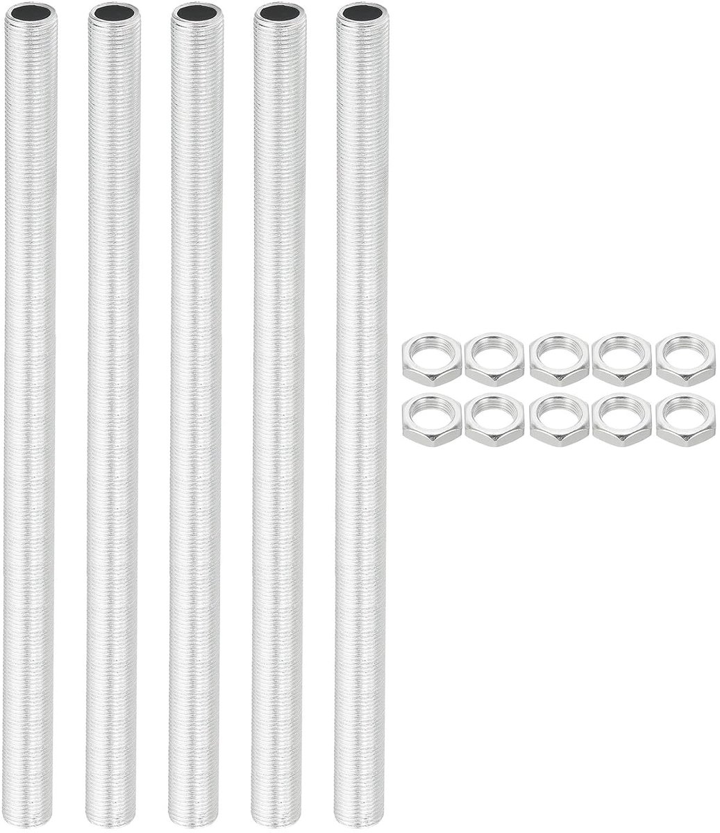 Kit lampbuis M12 schroefdraad 250 mm met vergrendelingsmoeren, 5 sets draadstangen, bevestigingselementen voor kroonluchters, plafondlampen, verzinkt