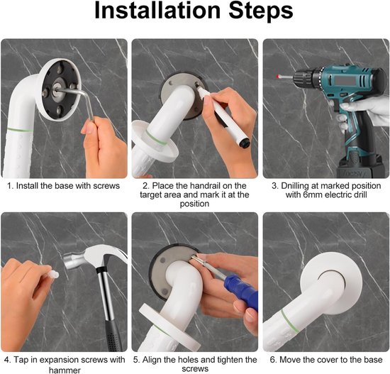 supregear Wandbeugel voor Badkamer, Antislip Douchegreep van RVS, Steunbeugel voor Bad Douche Toilet Trap, Wit Roestvrij Staal, Veiligheidshandgreep voor Ouderen Kinderen en Zwangeren, 60 cm — afbeelding 2