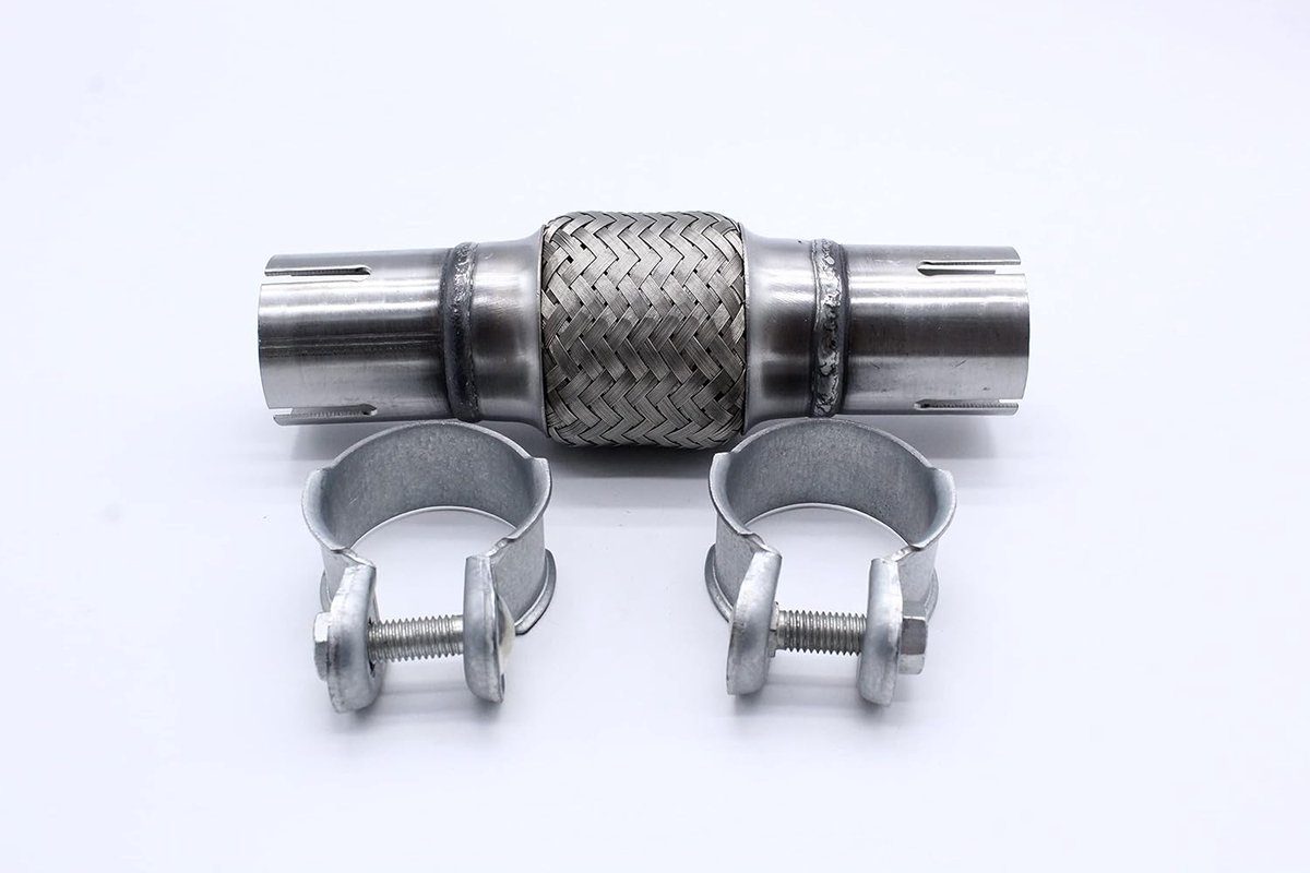 flexibele buis, reparatiebuis, broekpijp uitlaat + 2 klemmen voor 45 x 150 mm/210 mm, zilver
