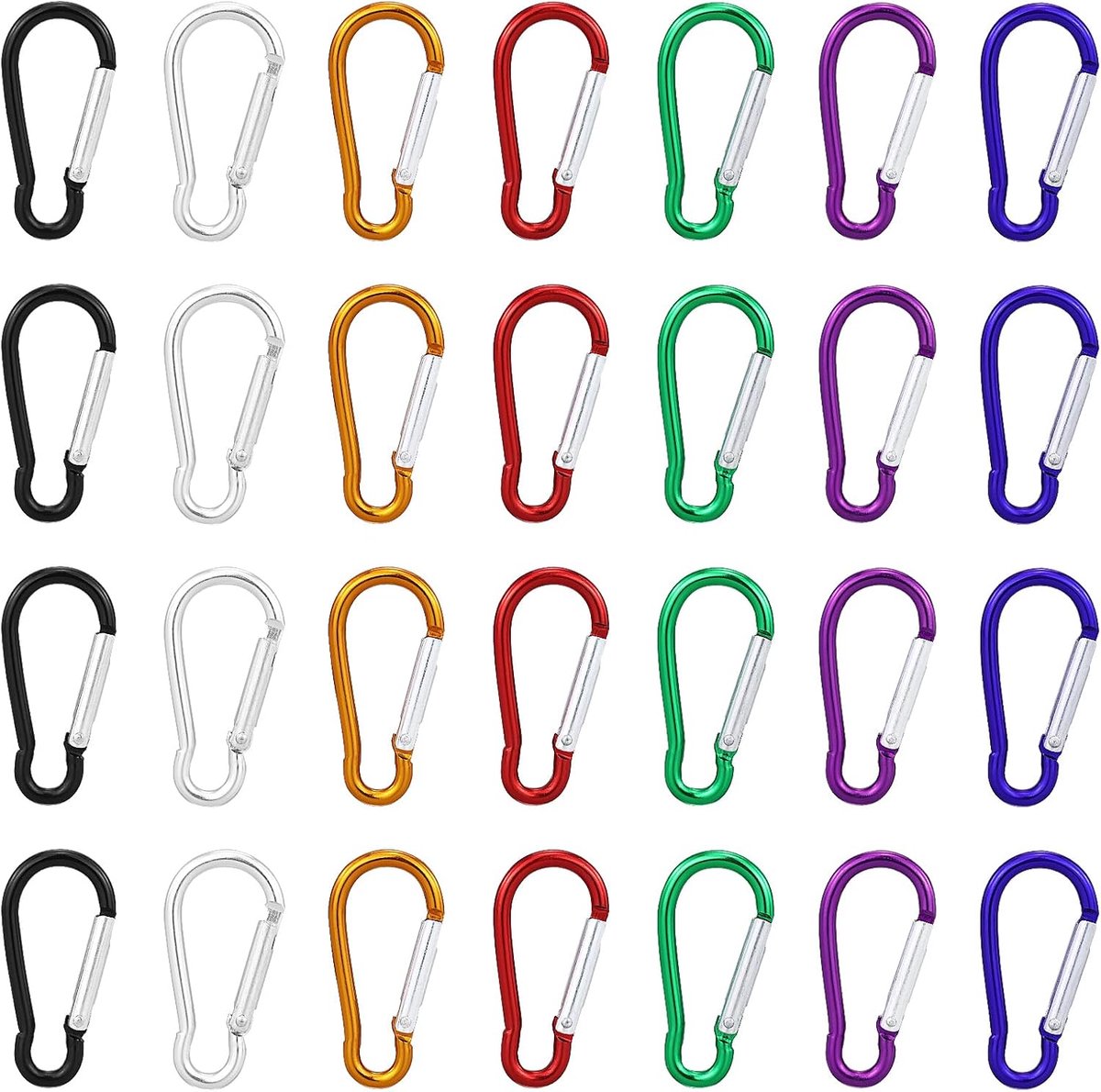 35 stuks kleine karabijnhaken, 46 x 2,2 cm, karabijnhaak, aluminium, mini-karabijnhaken, voor rugzakken, camping, tent, reizen, vissen, hondenriemen, sleutelhanger (7 kleuren)