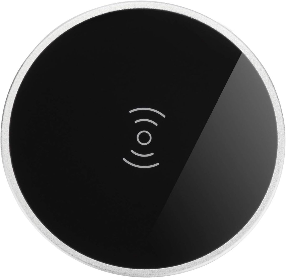 Wireless Charger (Aluminium, zwart, Ø 74 mm) USB oplader zonder voeding voor inbouw in meubels Oplader voor Qi Smartphones