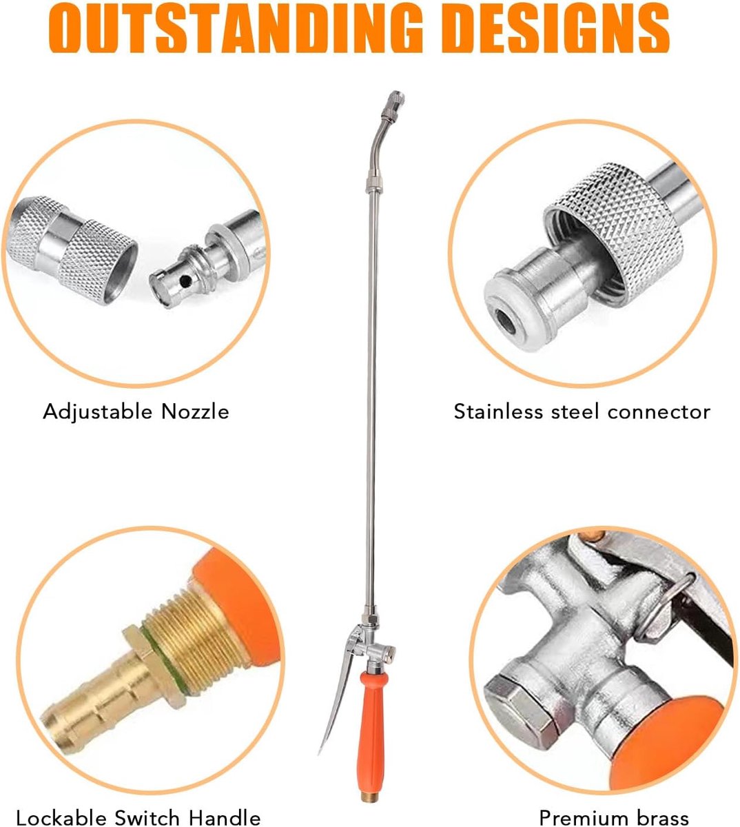 Metalen Vervangende Spuitlans, 29 Inch 1/4 en 3/8 Messing Weerhaken Spuitlans, Verstelbare Roestvrijstalen Spuitlans met Afsluitklep en Koperen Spuitmond
