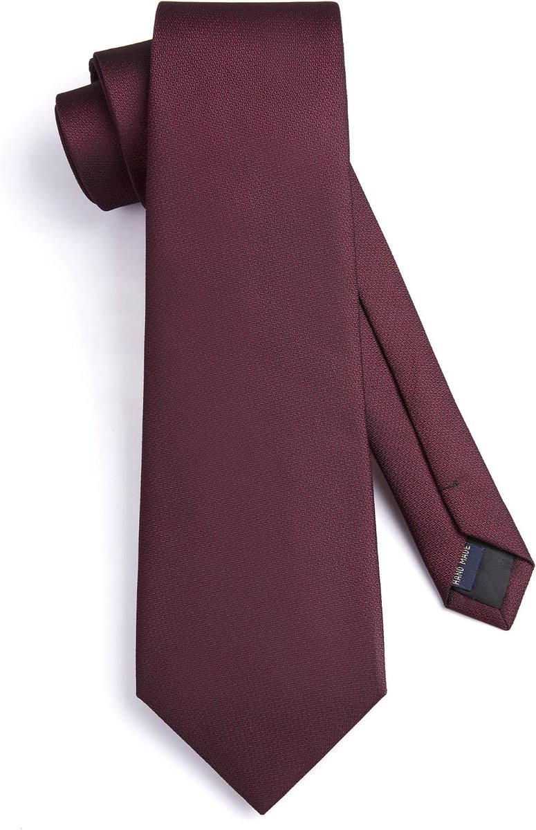 Stropdassen voor mannen bruiloft effen kleur stropdas klassieke formele stropdas en pochet set elegante zakelijke heren stropdassen deel, Bourgondi?-5