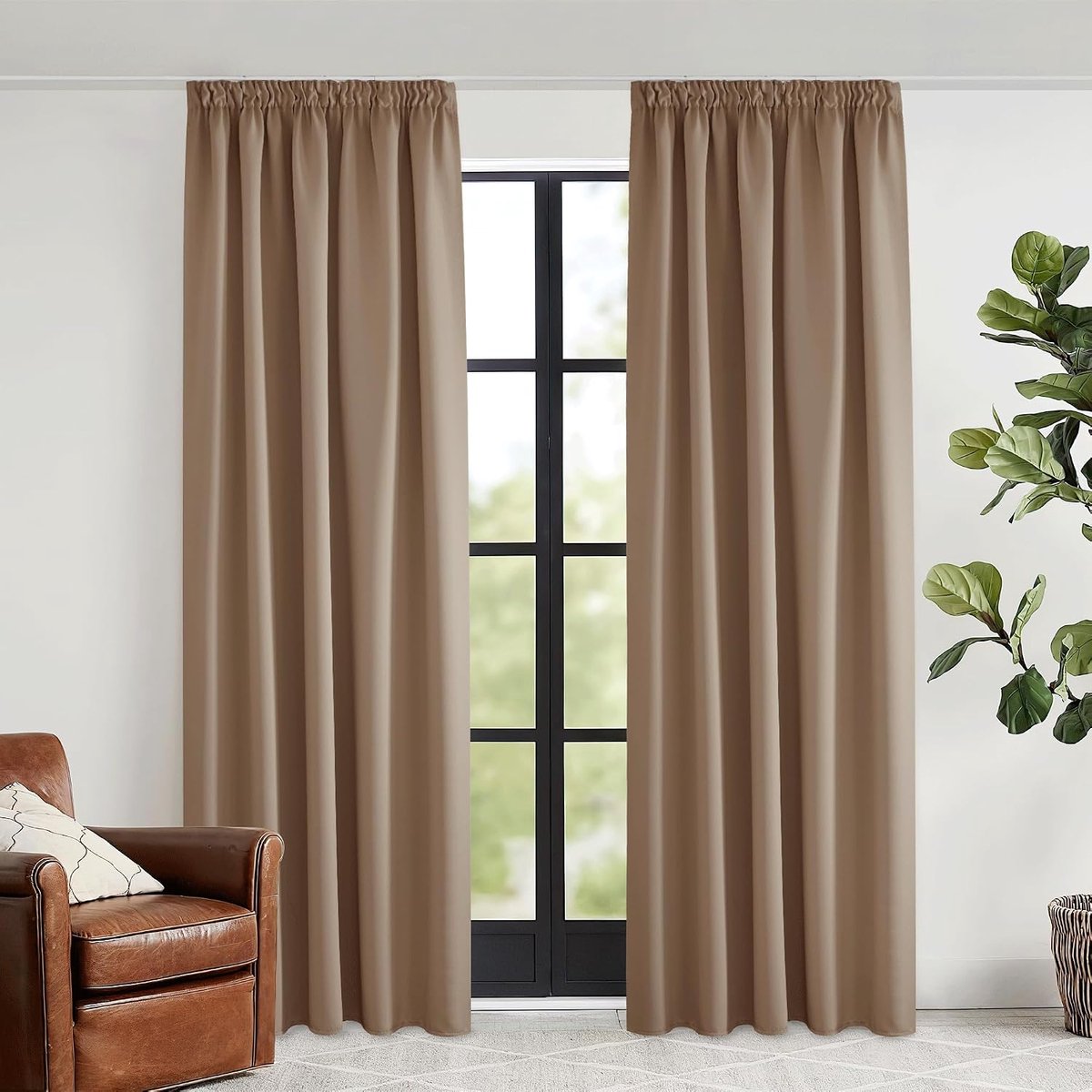 Effen Kleur Verduisterende Gordijnen, Warmte-isolerende Gordijnen, Stijlvol, Geschikt voor Woonkamer Slaapkamer,140B x 240H cm (2 Panelen),Cappuccino