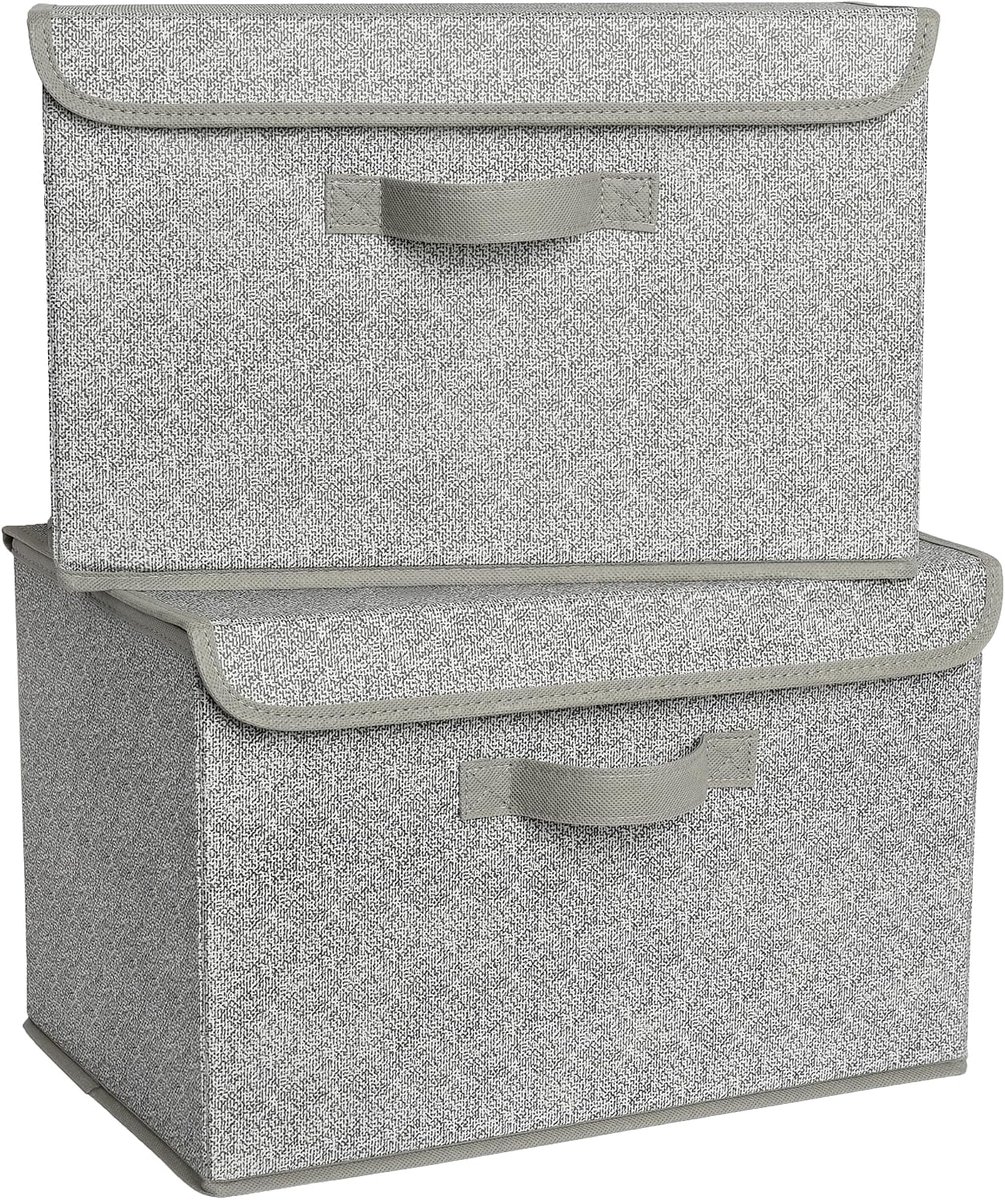 SAYS Opbergboxen met Deksel, Pak van 2 Stoffen Opbergdozen met Deksels, Opbergbakken met Deksel, Kledingkast Organizer Opbergen en Organiseren, Opvouwbare Opbergdoos voor Kleding - Grijs
