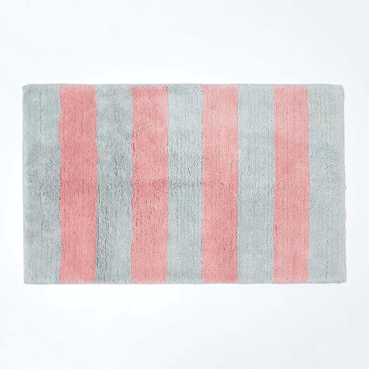 Super absorberende zachte 100% katoen 'Blackpool' roze en grijze badmat met dik gestreept geometrisch patroon en antislip latex achterkant, 50 x 80 cm grote douchemat, machinewasbaar