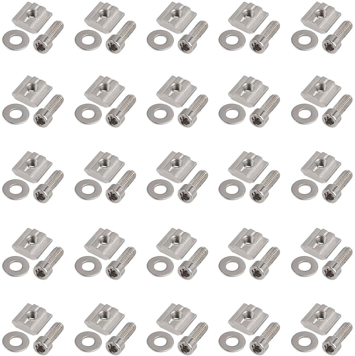T-moeren M6 12 mm voor profielen van aluminium 3030, schuifmoeren 8 mm, met schroeven en sluitringen, compatibel met Europese norm