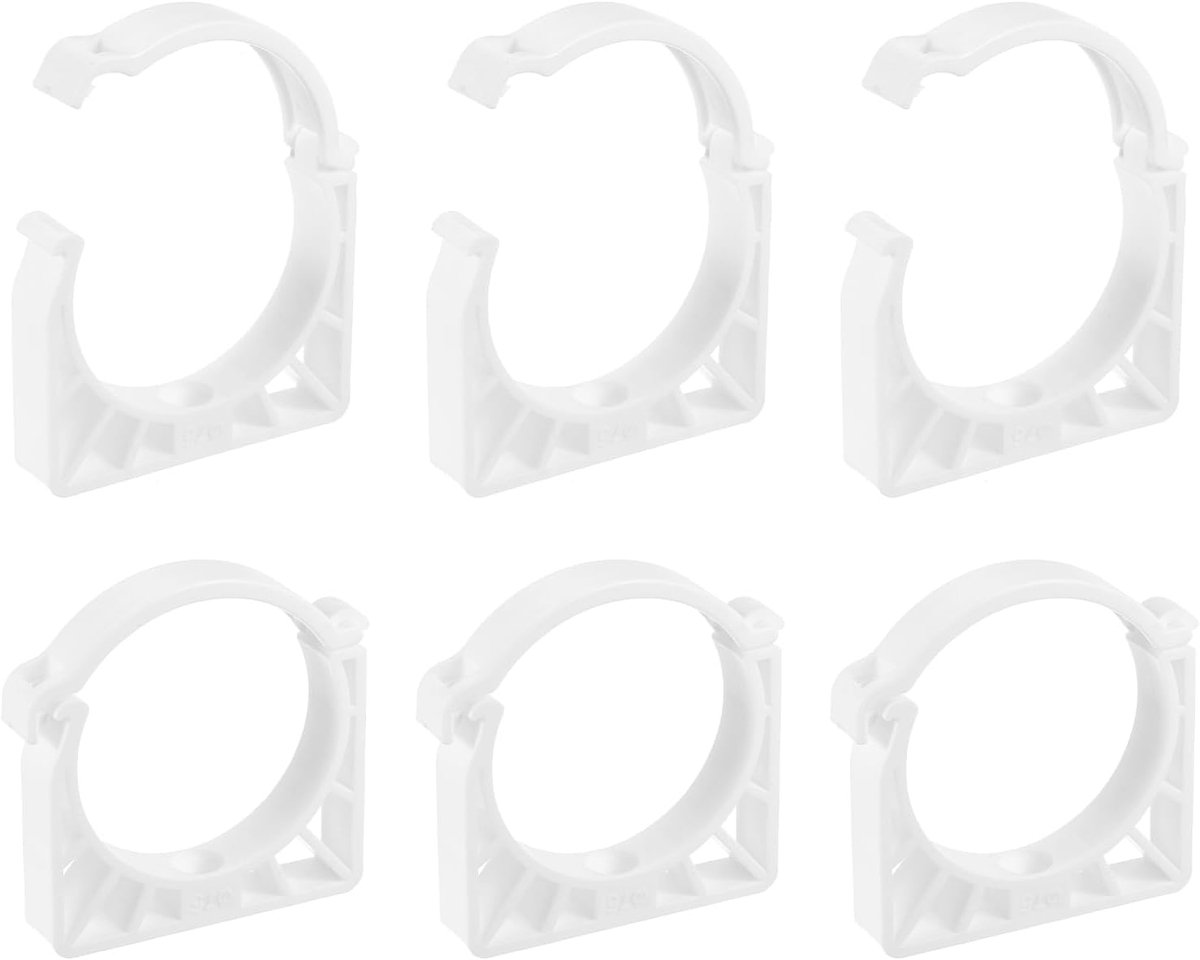 6 stuks waterbuisklemmen Ppr, U-klemmen van kunststof met clipbevestiging, geschikt voor waterslangen en slangen met een buitendiameter van 75 mm, wit