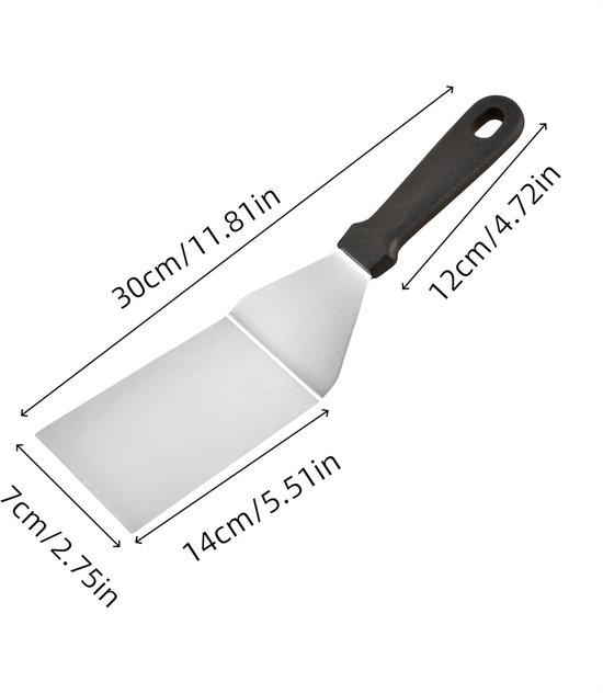 Spatels van roestvrij staal, steakspatel, grillspatel, met kunststof handvat, voor het optillen en draaien van hamburgers, eieren, steaks, pizza, grill — afbeelding 4