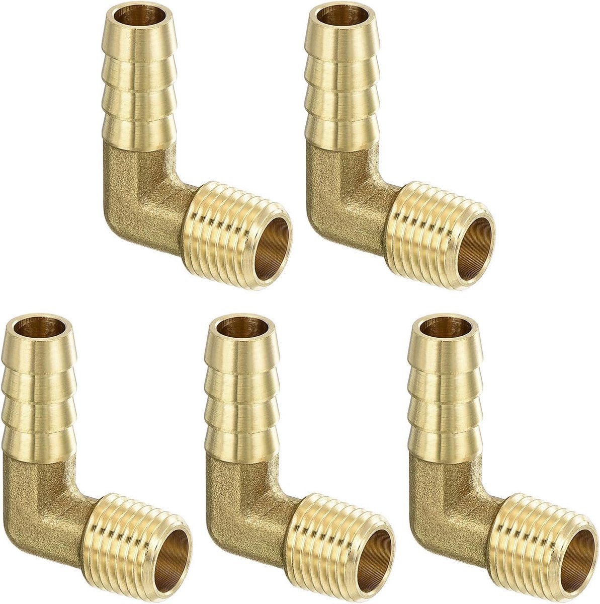 Hoekstuk messing 5 stuks 3/8 inch bar x 1/4 inch NPT mannelijk 90 graden buisconnector van messing voor water brandstof lucht