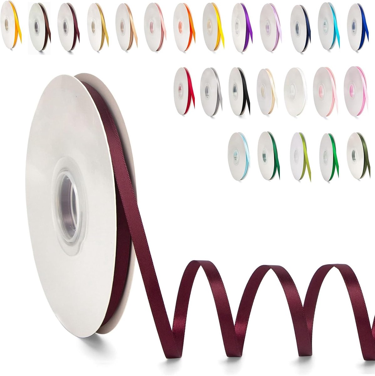 lint van 6 mm breed, 91 m wijnrood (Claret) satijnen ballonnenlint voor het maken van haarstrikken, bloemboeketten, kleding, bruiloftsdecoratie, verjaardag en kerstcadeauverpakkingen