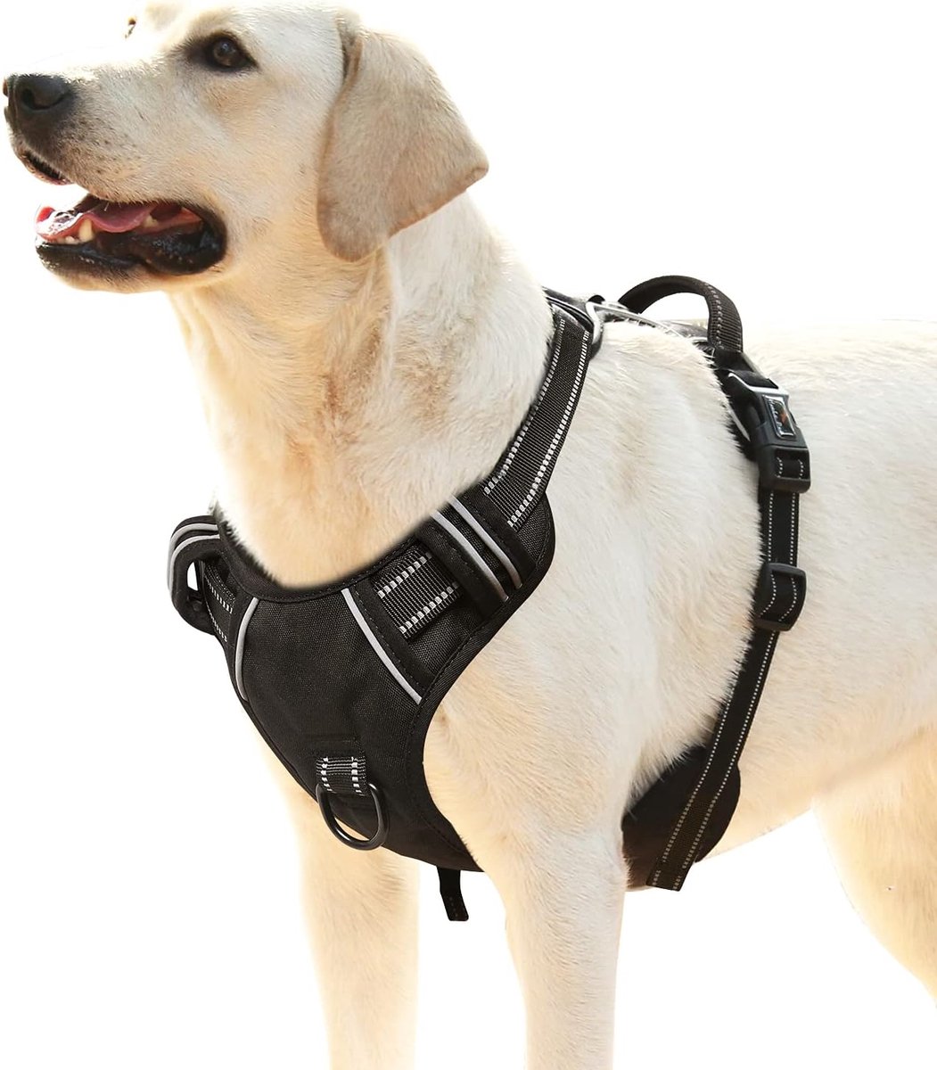 Hondentuig Hondenharnas voor Grote Honden No Pull Hond Harnas met Handvat Hondentuig Reflecterende Verstelbare Huisdier Vest voor Buitentraining Wandelen, Zwart, XL
