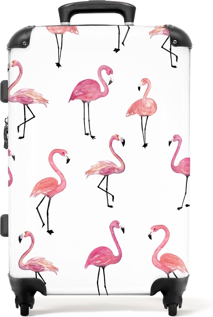 Reiskoffer Trolley Koffer Luggage Suitcase Large Flamingo - Patroon - Roze - Meisjes - 67x43x25cm