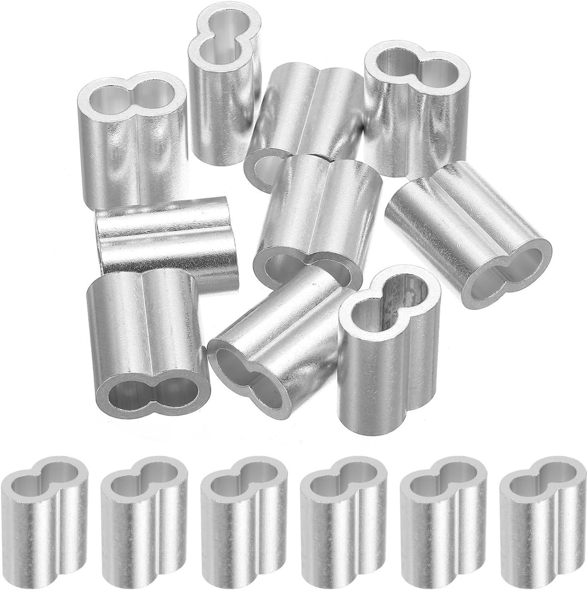 3/8 inch 10 mm krimphuls van aluminium, dubbele huls voor kabeluiteinden van metaal, zilver, 10 stuks