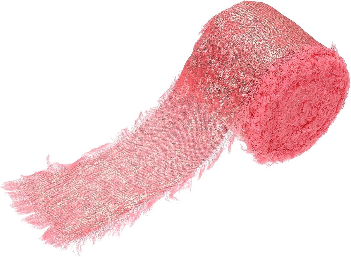Glanzend chiffonlint, 1 rol 3,5 cm 15 yard metallic gerafelde franjes lint zijde satijn voor bloemboeket geschenkverpakking, huwelijksuitnodigingen, fuchsia