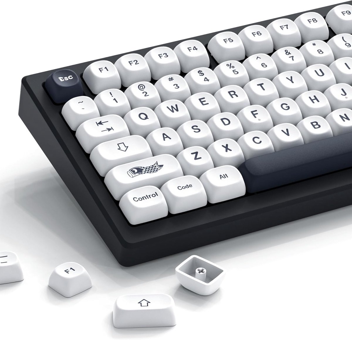 Zwart en wit MOA Keycaps, Keycaps 75 procent, minimalistische stijl kleursublimatie PBT keycap, aangepaste keycaps set voor 61/64/68/84/87/100/104/108 Cherry MX mechanisch toetsenbord